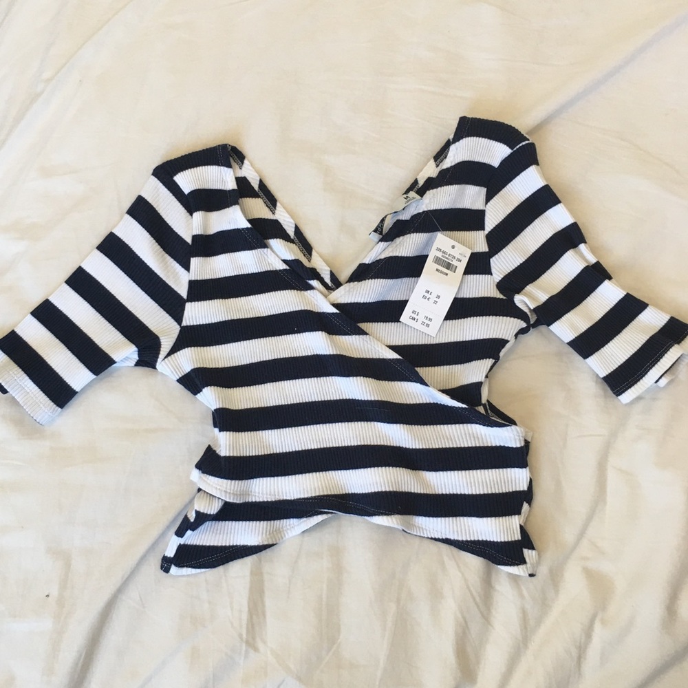 Hollister Navy Stripe Wrap Crop Top